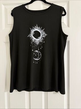 Black Sleeveless Sun & Moon Graphic Tank Top XXL